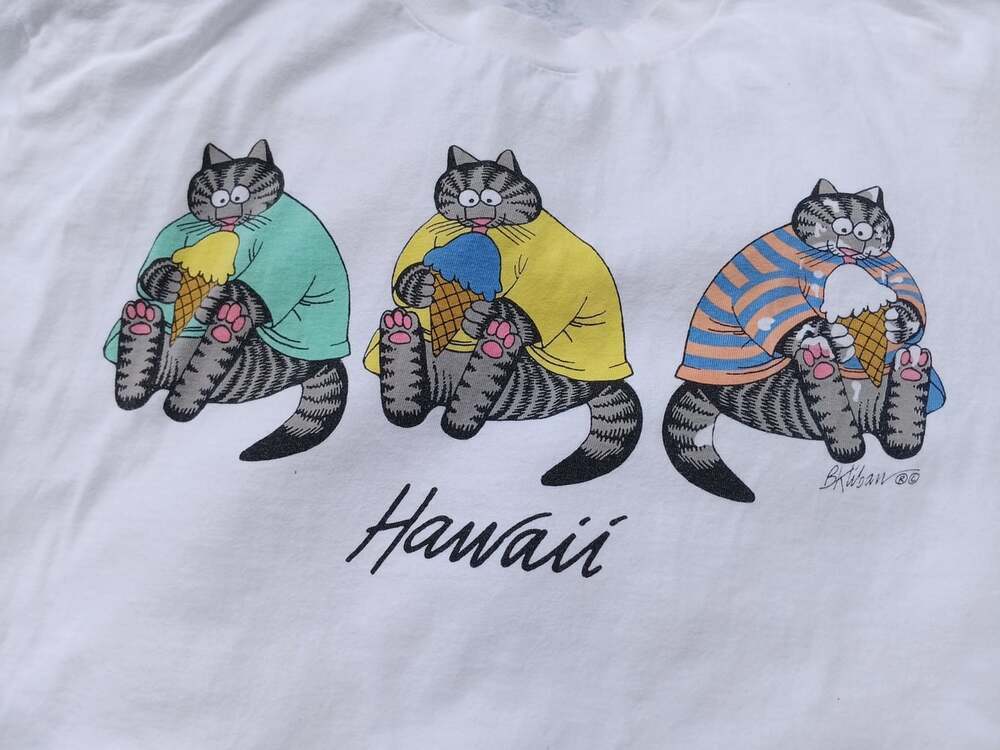 B Kliban Hawaii Cats Ice Cream White Double Sided Large Vtg Crazy Shirts Mint - Picture 2 of 8